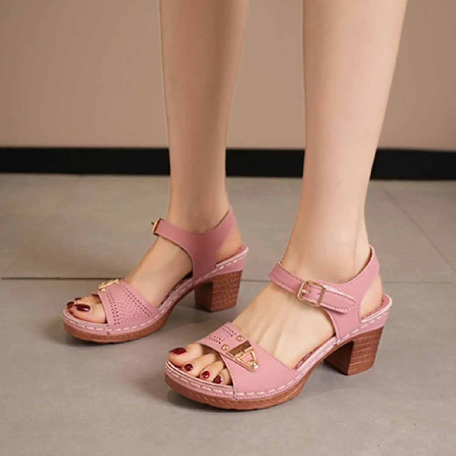Chunky Heels Ankle Strap High Heel Sandals for Women Red Heels for Women Women's Chunky Low Heels Open Toe Sandals