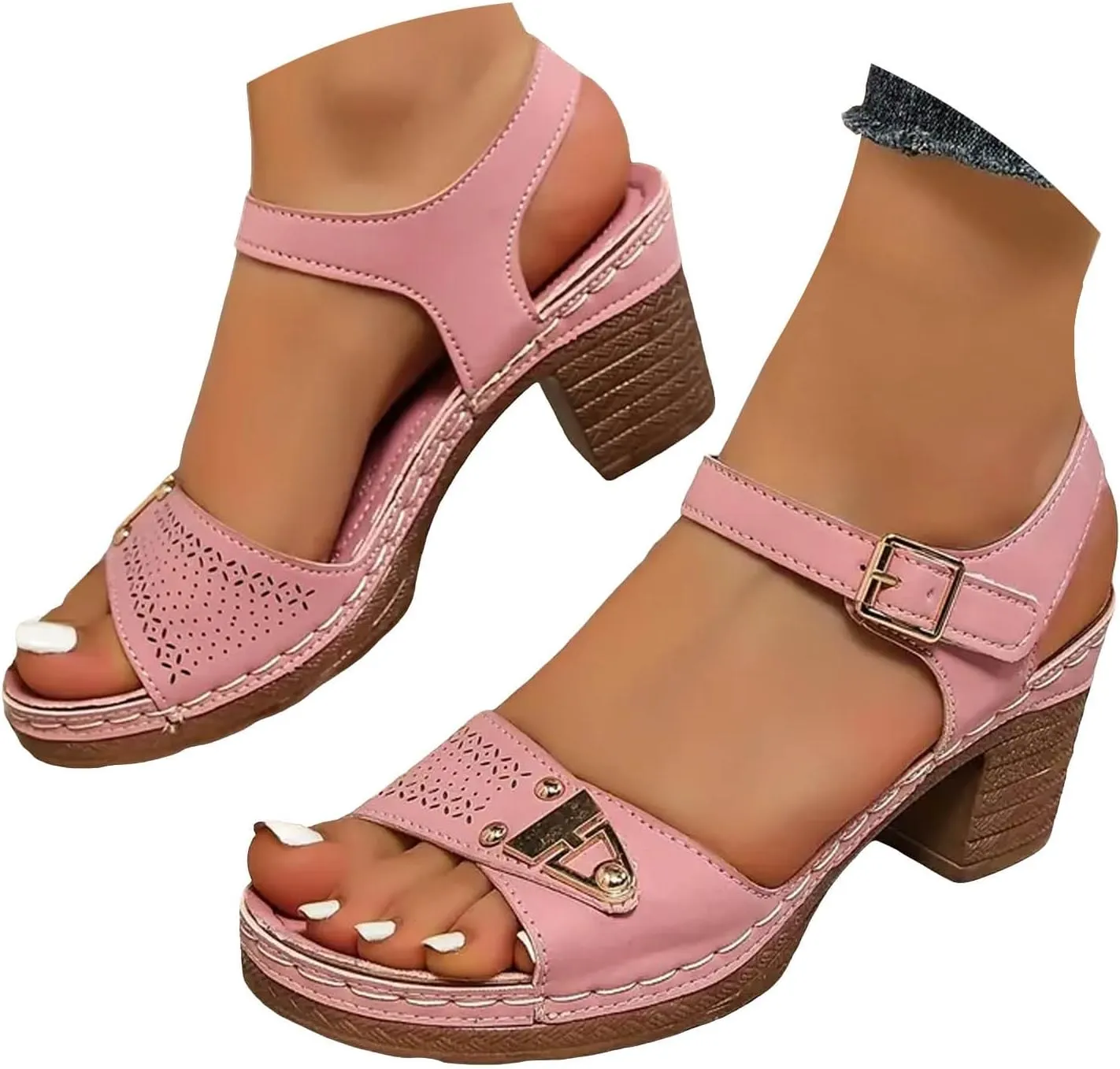 Chunky Heels Ankle Strap High Heel Sandals for Women Red Heels for Women Women's Chunky Low Heels Open Toe Sandals