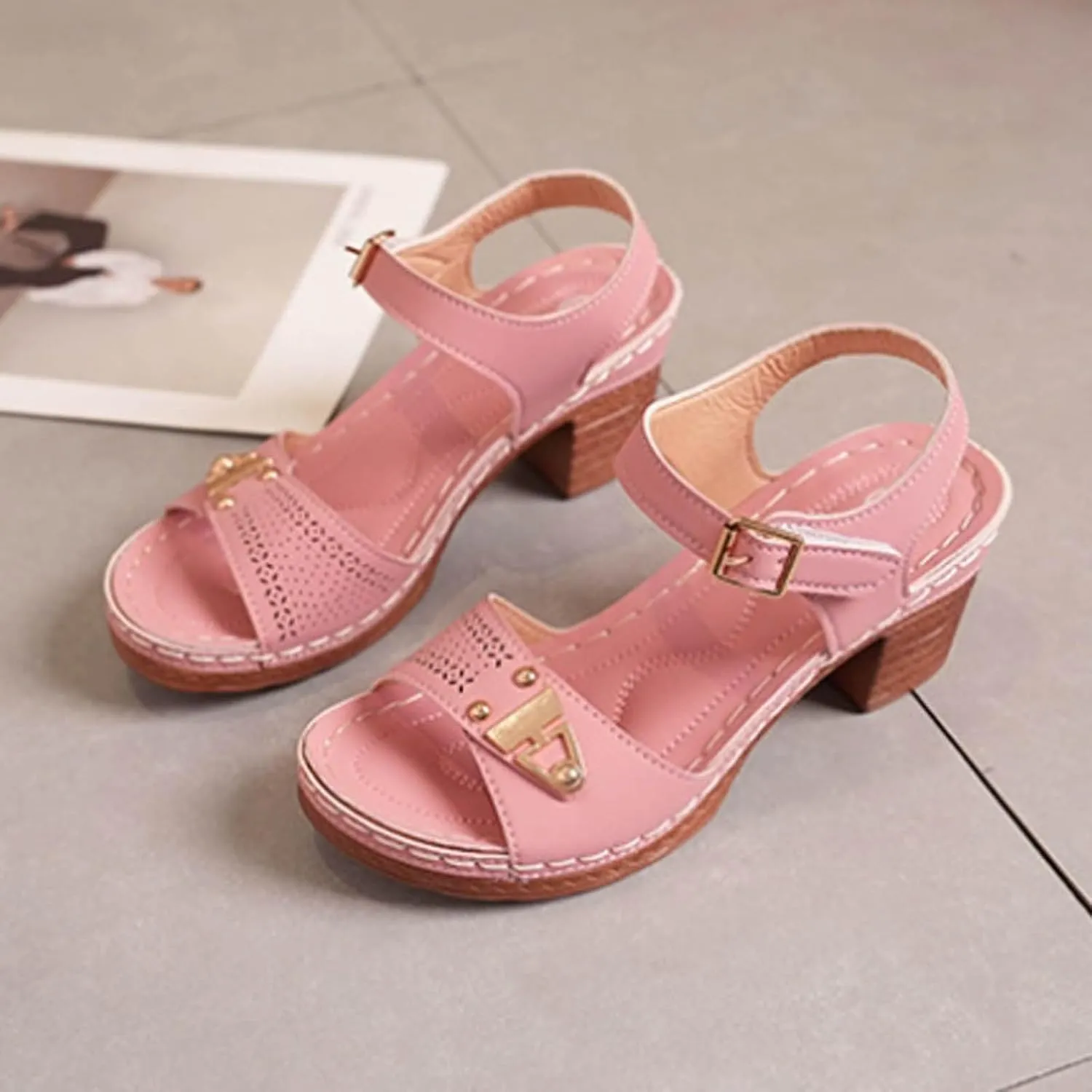 Chunky Heels Ankle Strap High Heel Sandals for Women Red Heels for Women Women's Chunky Low Heels Open Toe Sandals