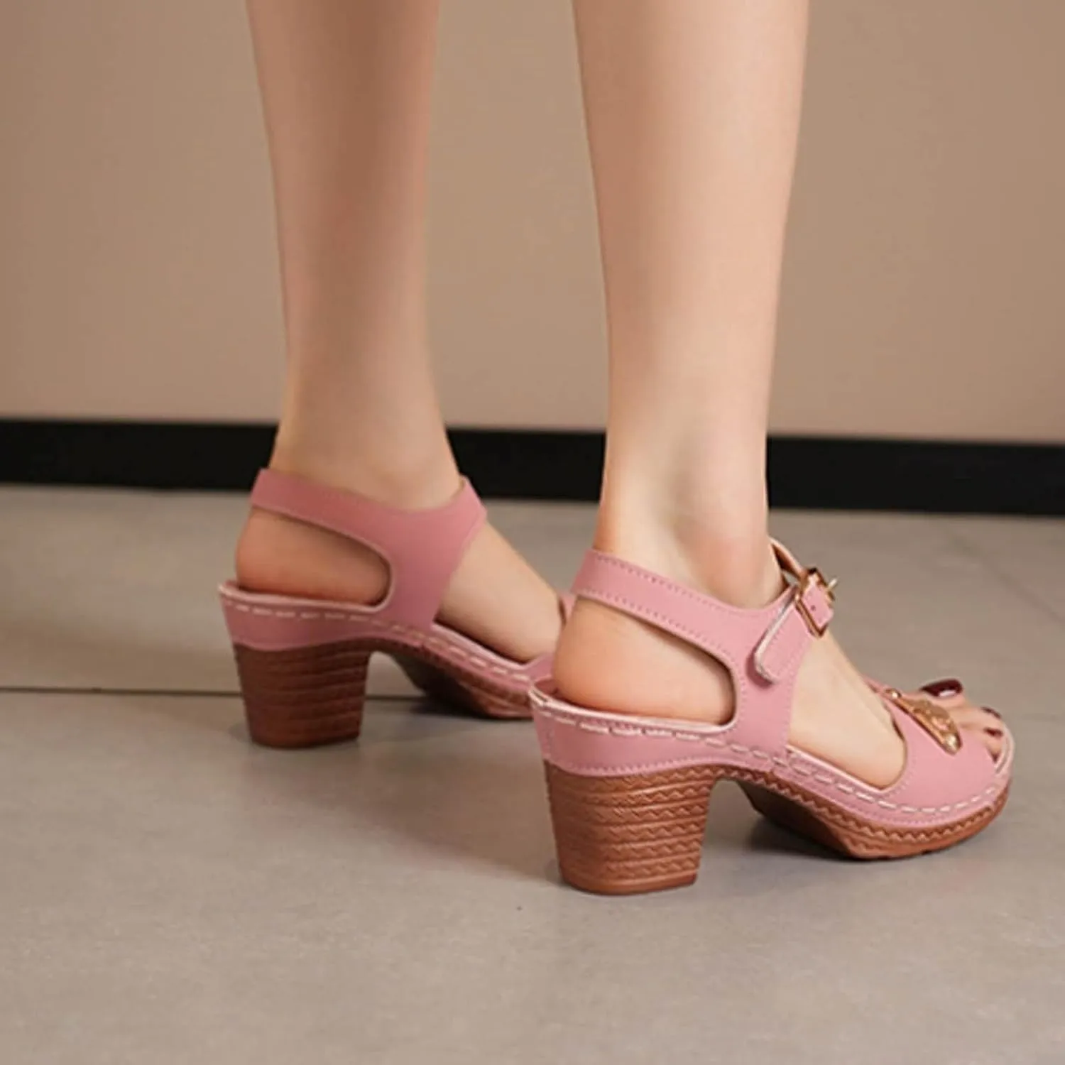 Chunky Heels Ankle Strap High Heel Sandals for Women Red Heels for Women Women's Chunky Low Heels Open Toe Sandals