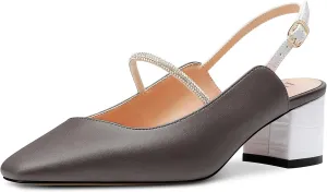 DearOnly Mid Block Heel Square Toe Slingback Ankle Strap Pumps Rhinestone Crystal Sexy Buckle Prom Shoes 2.0 Inches Heels