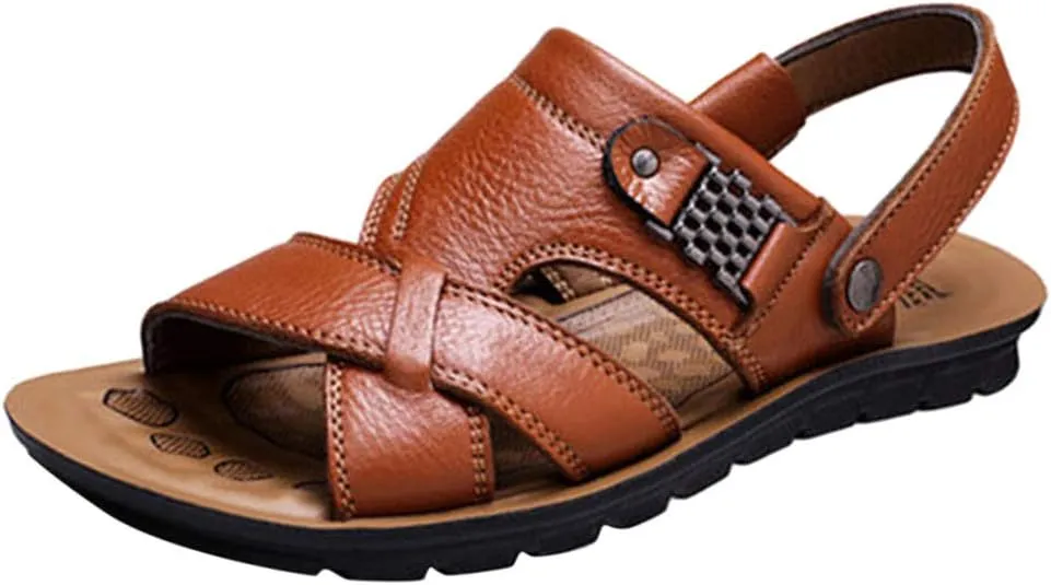 Men's Leather Sandals Open Toe Breathable Outdoor Fisherman Shoes Summer Walking Sandal For Male