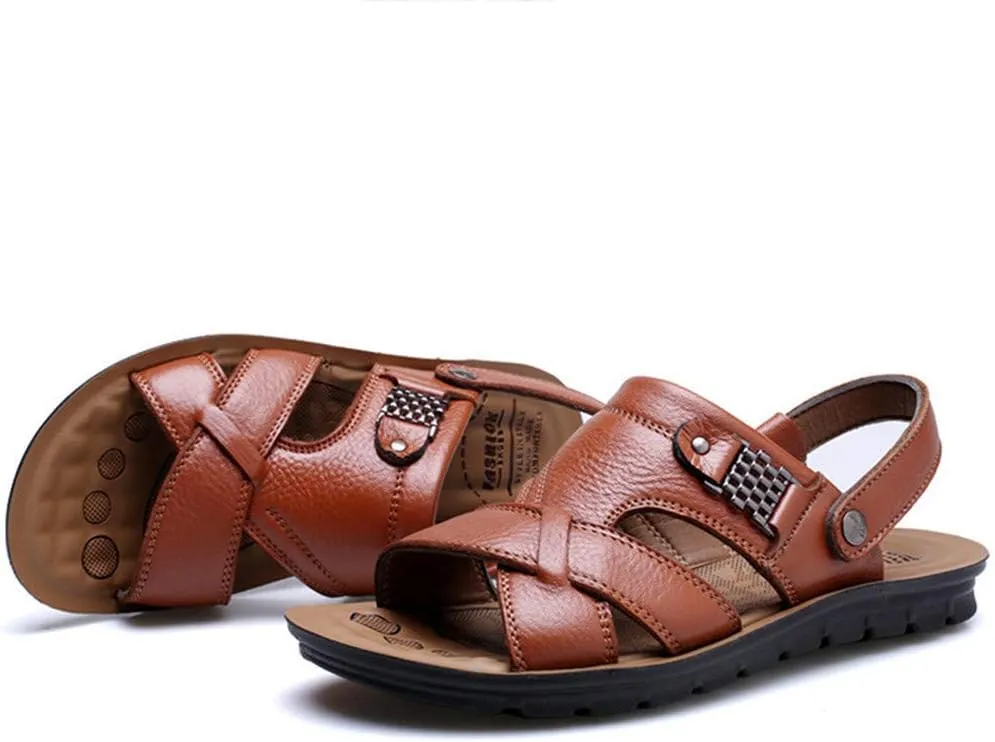 Men's Leather Sandals Open Toe Breathable Outdoor Fisherman Shoes Summer Walking Sandal For Male