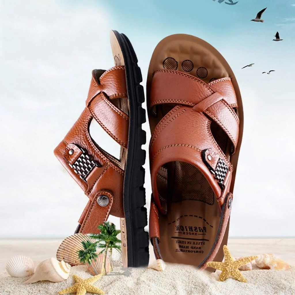 Men's Leather Sandals Open Toe Breathable Outdoor Fisherman Shoes Summer Walking Sandal For Male