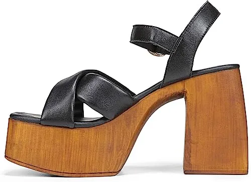 Sam Edelman Suzannah Black Ankle Strap Open Toe Block Heel Platform Sandals