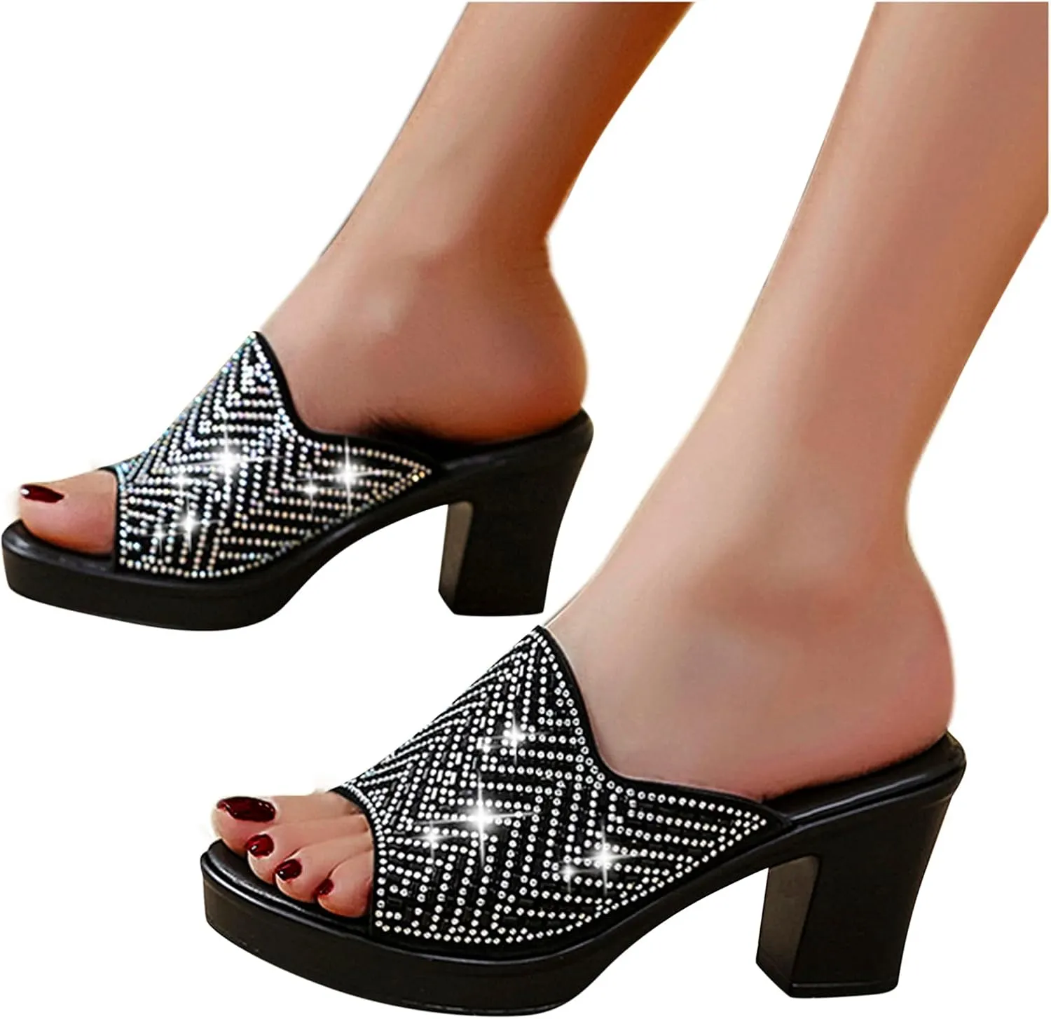Sparkly Heels Sandals Womens Strappy Heels Dressy Women's Lace Up Low High Platform Stiletto Slingback Heel