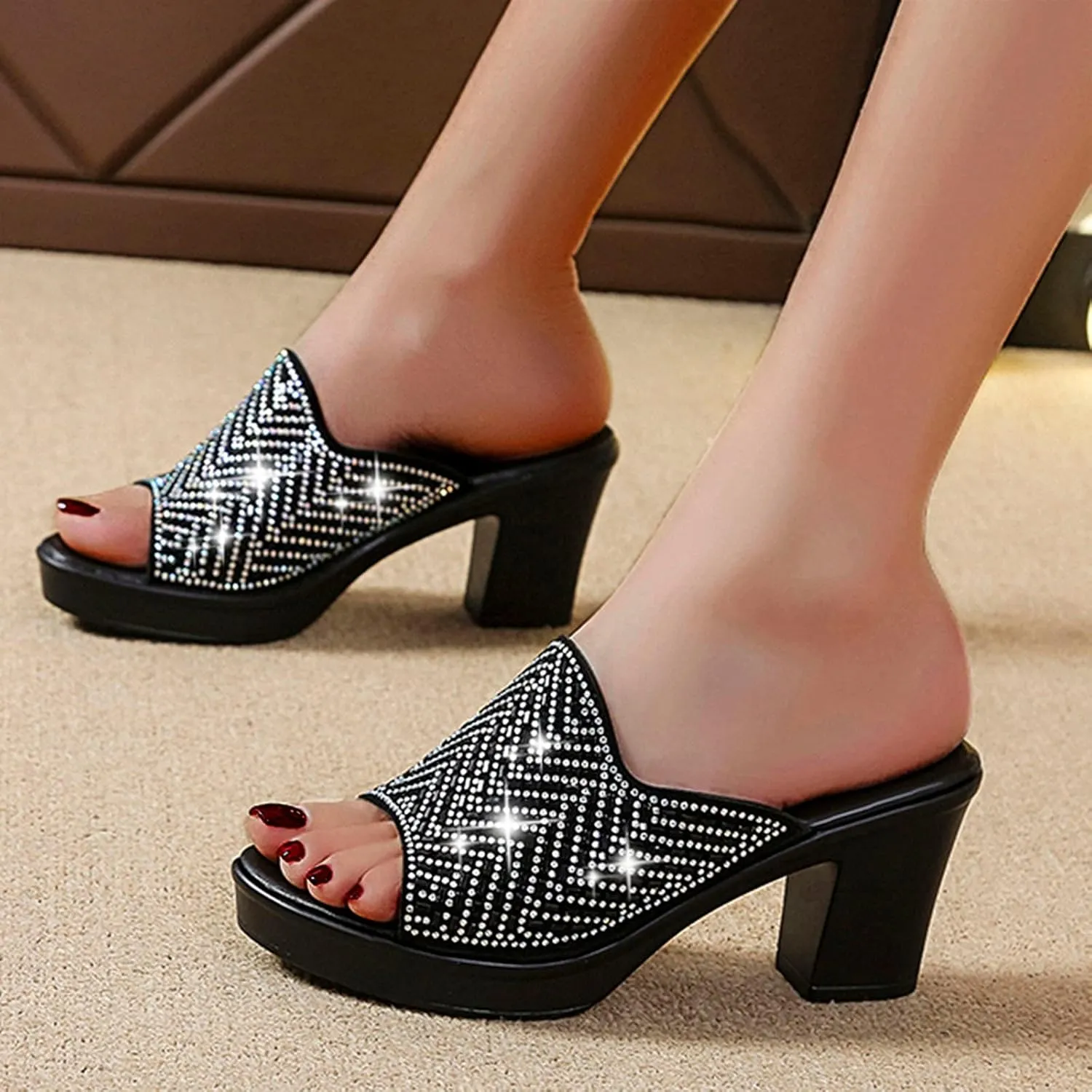 Sparkly Heels Sandals Womens Strappy Heels Dressy Women's Lace Up Low High Platform Stiletto Slingback Heel