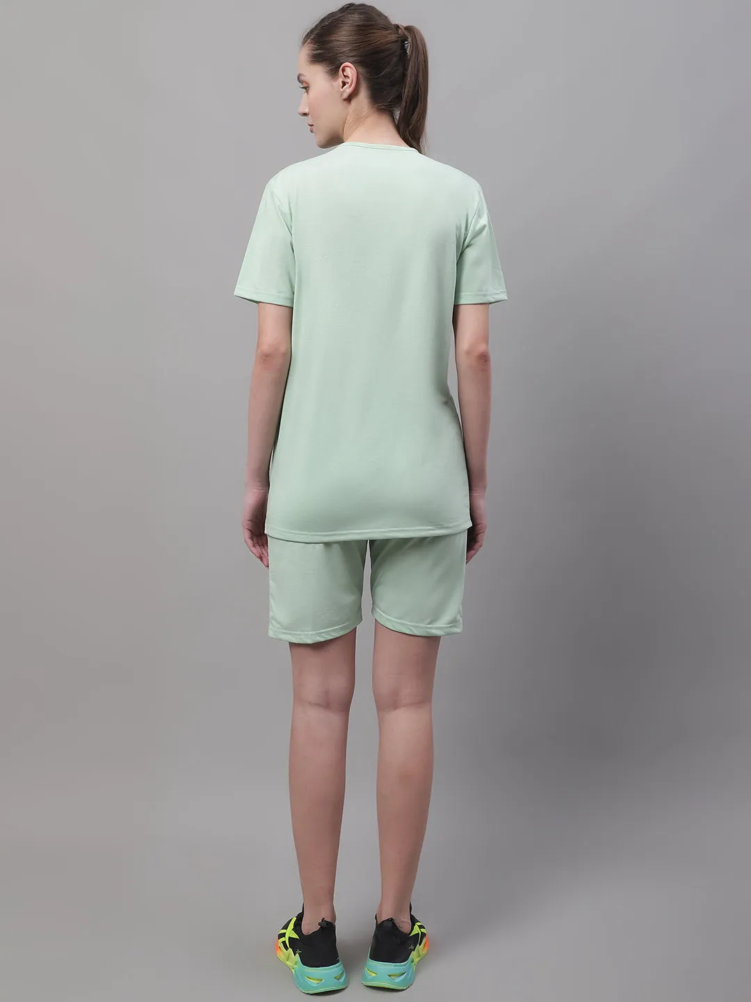 Vimal Jonney Light Green Cotton Solid Co-ord Set Tracksuit For Women