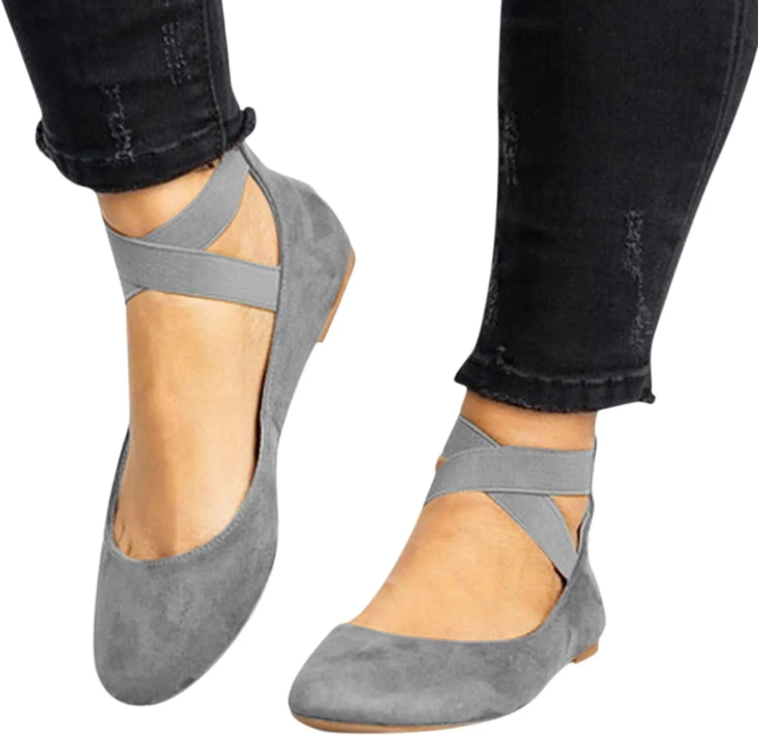 Womens Ballet Flats Shoes Elastic Ankle Strap Shoes Slip On Loafers Closed Toe Slingback Comfortable Fashion Dressy Shoe Dress Comfort Breathable Lightweight Fashion Casual Footwear