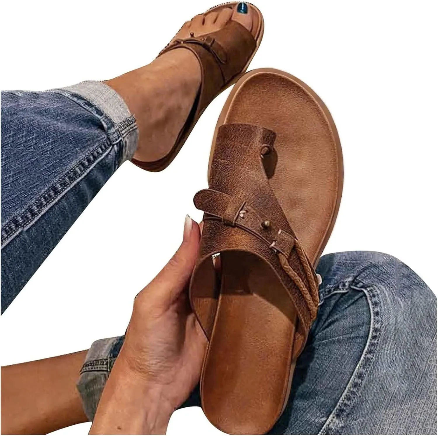ZWRXW Womens Sandals Cork Footbed Slide Sandal with Adjustable Buckle Comfortable Summer Outdoor Sandals Beach Walking Slippers Lightweight Dressy Flip Flops Footwear for Vacation Travel